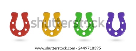 Set of 3D horseshoes of different colors. Bright decorative items for game concepts