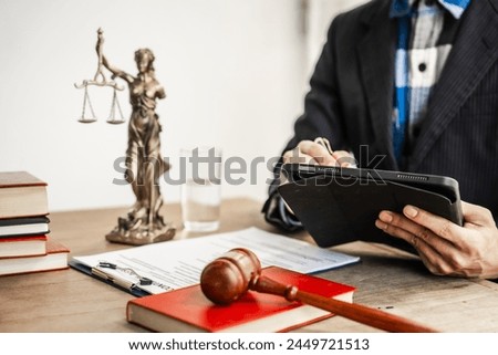Online consulting in law leverages digital platforms for legal advice and guidance, ensuring access to justice while upholding principles of fairness, equality, accountability in legal proceedings. Royalty-Free Stock Photo #2449721513