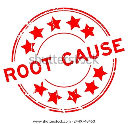 Grunge red root cause word with star icon round rubber seal stamp on white background