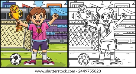 Girl with Soccer Trophy and Medal Illustration