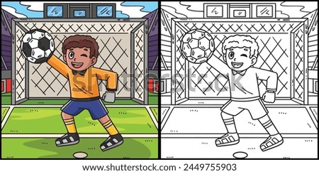 Soccer Boy Goalkeeper Coloring Page Illustration