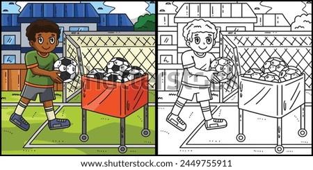 Boy with Soccer Ball Cart Coloring Illustration