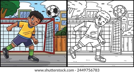 Boy Hitting Soccer Ball with Head Illustration