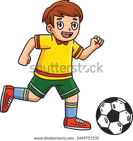 Boy Chasing Soccer Ball Cartoon Colored Clipart 