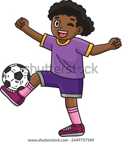Girl with a Soccer Ball Foot Cartoon Clipart