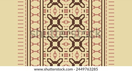 Cross Stitch pattern with Floral Designs. Traditional cross stitch needlework. Geometric Ethnic pattern, Embroidery, Textile ornamentation, fabric, Hand stitched pattern, Cultural stitching pixel art.