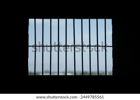 The prisons iron bars with a refreshing view beyond Royalty-Free Stock Photo #2449785561