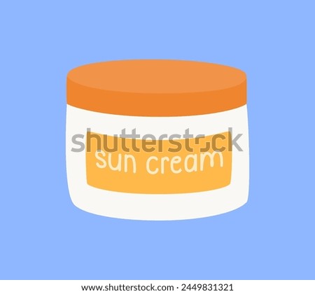 Sunscreen cream in tube with the symbol of the sun. Protection for the skin from solar ultraviolet light. Flat vector illustration, isolated.