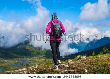 Amazing nature view on the way to Trolltunga. Location: Scandinavian Mountains, Norway, Stavanger. Artistic picture. Beauty world. The feeling of complete freedom.