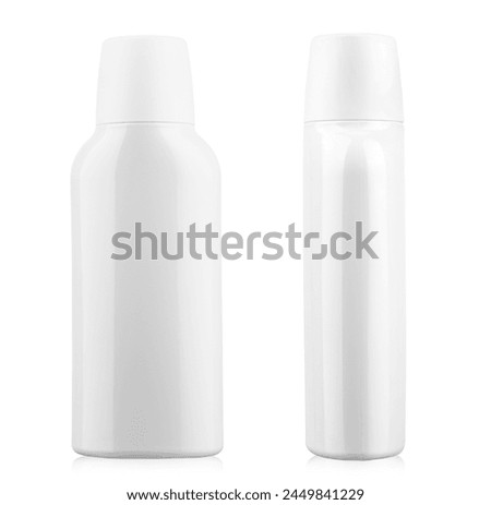 White plastic bottle for shampoo or mouthwash isolated on white background. Two angles. File contains clipping path Royalty-Free Stock Photo #2449841229
