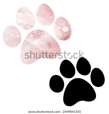 Paw Prints. Logo. Vector Illustration. Set of two cards. Watercolor style. Pink color. Black card.