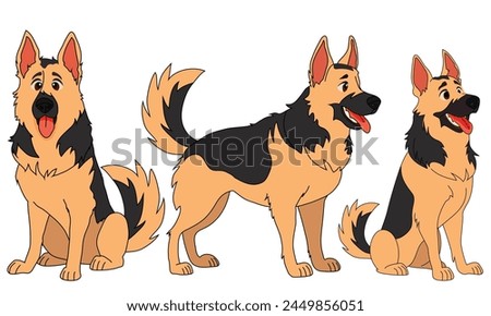 Set of German Shepherd Dog Vector Illustration