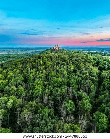 Breathtaking Aerial View of Ancient Temple Amidst Lush Green Forest at Sunset, Exotic Travel Destination, Cultural Heritage Site, Tranquil Nature Beauty, Vibrant Tropical Landscape Photography for Shu