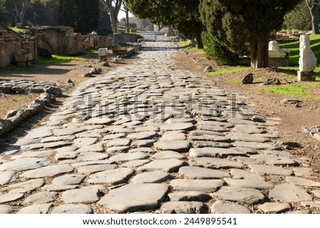 Ancient roman road in Ostia Antica. Rome, Latium, Italy Royalty-Free Stock Photo #2449895541