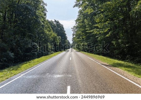 Narrow paved road for cars, part of a modern paved expressway for motor vehicles Royalty-Free Stock Photo #2449896969