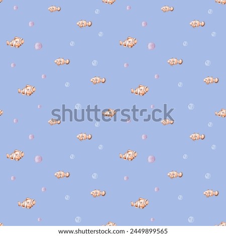 seamless pattern with watercolor fish and bubbles