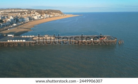 Aerial drone shots of Hastings Pier, East Sussex, England Royalty-Free Stock Photo #2449906307