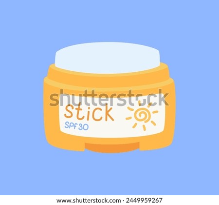 Sunscreen stick for face and body. Protection for the skin from solar ultraviolet light. Flat vector illustration, isolated.