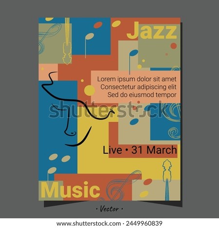 Music live show with face singer line art 80s 90s retro poster flyer collage papers art bg design.