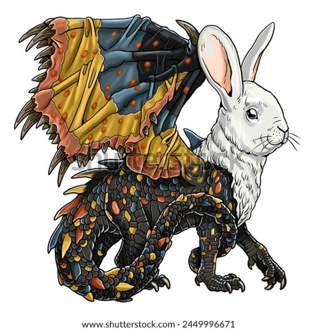 Animal muntant: Dragon with the hare's head. Fantasy creature.