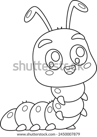 Outlined Cute Caterpillar Cartoon Character. Vector Hand Drawn Illustration Isolated On Transparent Background
