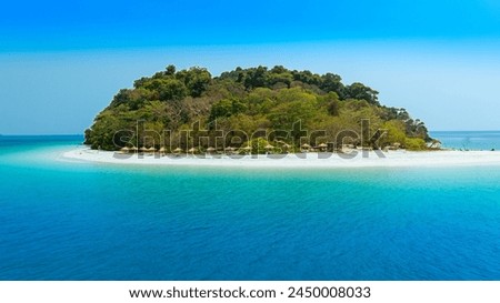 Aerial view of the islands, Andaman Sea, natural clear blue water. Tropical sea, beautiful scenery of the island. The island sali in Myanmar,
