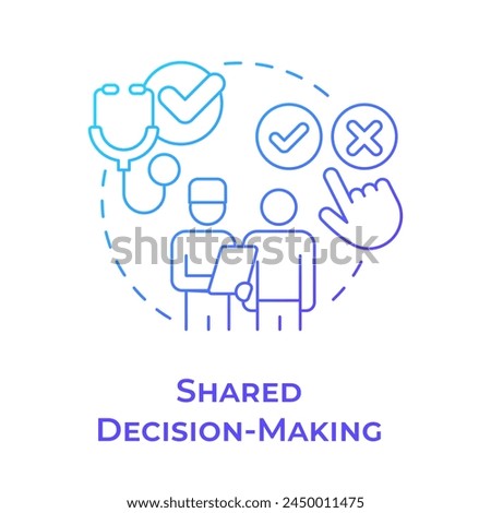 Shared decision-making blue gradient concept icon. Doctor patient relationship. Bioethics. Treatment consent. Round shape line illustration. Abstract idea. Graphic design. Easy to use in presentation Royalty-Free Stock Photo #2450011475
