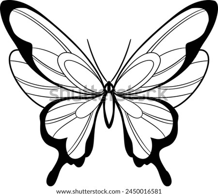 Minimalist Butterfly Vector line art, abstract drawing, decorative outline contour insect, exotic clip art