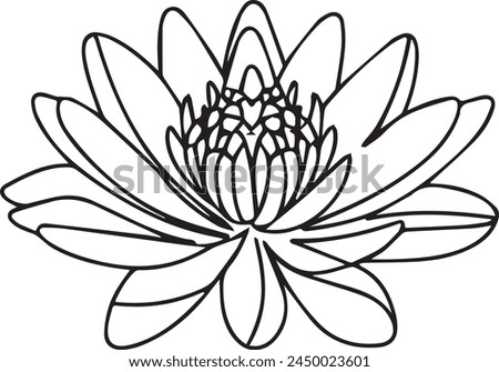 Continuous line drawing of lotus. The concept of beauty and nature, love. Ecology of aquatic plants. Water lily flower hand drawn design one outline sketch. Vector illustration.