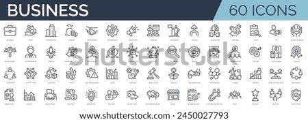 Set of 60 outline icons related to business. Linear icon collection. Editable stroke. Vector illustration Royalty-Free Stock Photo #2450027793