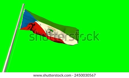 Waving glorious flag of Equatorial Guinea on green screen, isolated - object 3D rendering