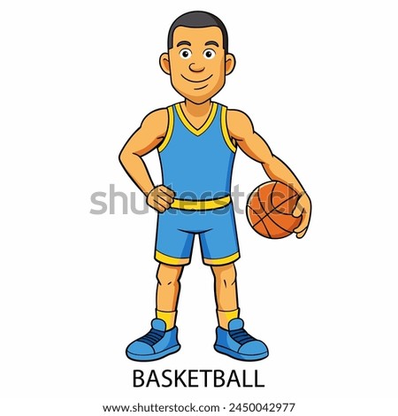 Athlete basketball player with ball isolated on white background in cartoon style. Vector illustration. 
