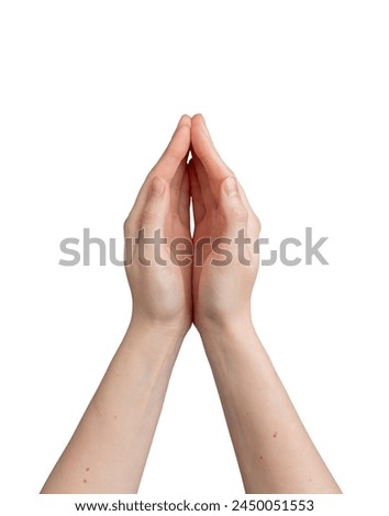 Two hands, palms saving warm, warmth, caring, peace, calm symbol, gesture isolated on white background.