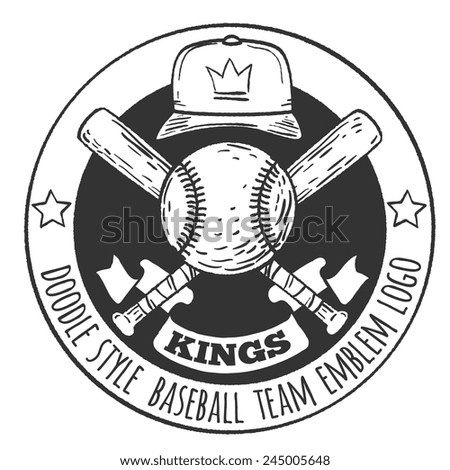 crossed baseball bats, team emblem logo elements, hand drawing vector art illustration.