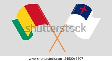 Crossed and waving flags of Guinea and christianity. Vector illustration
