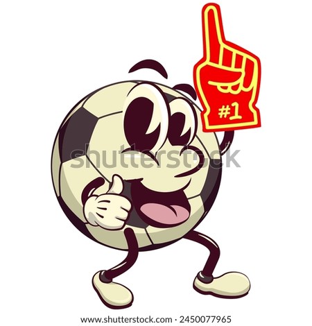 football soccer ball cartoon vector isolated clip art illustration mascot raising a foam finger,, vector work of hand drawn