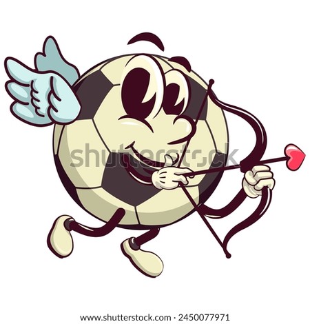 football soccer ball cartoon vector isolated clip art illustration mascot being cupid with arrow of love, vector work of hand drawn