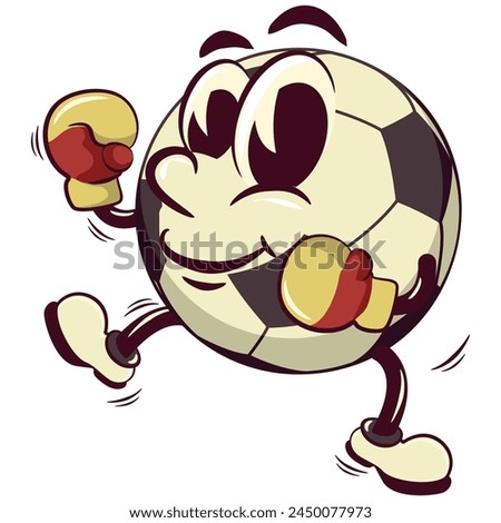 football soccer ball cartoon vector isolated clip art illustration mascot practicing boxing wearing boxing gloves, vector work of hand drawn