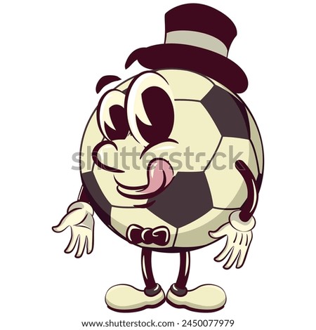 football soccer ball cartoon vector isolated clip art illustration mascot in a hat and bow tie, vector work of hand drawn