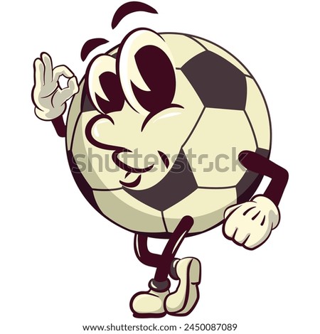 football soccer ball cartoon vector isolated clip art illustration mascot giving an okay sign, vector work of hand drawn