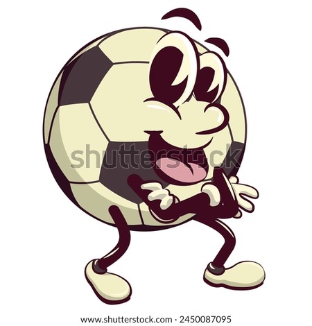 football soccer ball cartoon vector isolated clip art illustration mascot folding his arms calmly, vector work of hand drawn