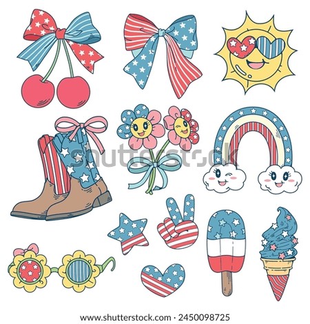 Cartoon illustration of 4th of July clip art, Retro groovy Independence day. Use this cartoon file for such as designs on t-shirts, carg, stickers and many others.