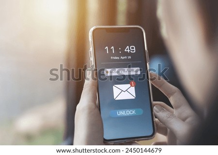 Electronic mail. Notification of new message inbox on mobile phone. concept of Marketing and business by emails, newsletters, and online internet coordination
