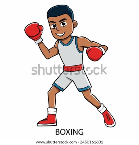 Athlete boxer isolated on a white background in cartoon style. Summer Games 2024. Vector illustration. 