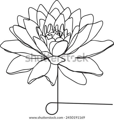 Water lily flower hand drawn design one outline sketch. Vector illustration.