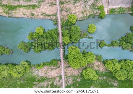 aerial drone view. Spring scenery of Korea's Upo Wetland.