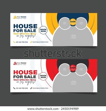 Real estate business cover design, House property sale advertising social media banner, Multipurpose horizontal ads template.