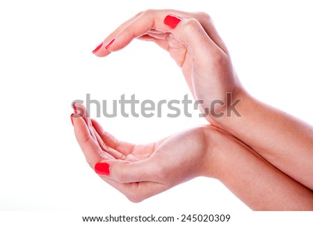Two woman hands isolated on white background