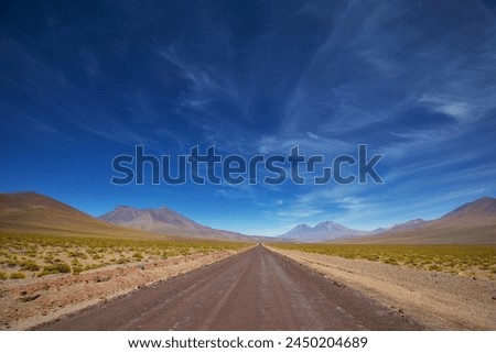 Scenic road in the Altiplano, Bolivia. Travel background. Royalty-Free Stock Photo #2450204689