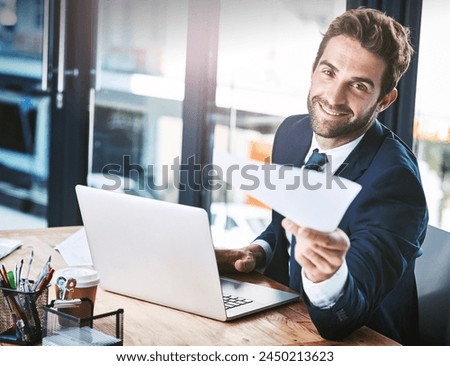 Portrait, business and man giving paper to sign for contract renewal or proposal and agreement for recruitment. Male hr manager, document and portfolio for hiring, feedback and information sharing.